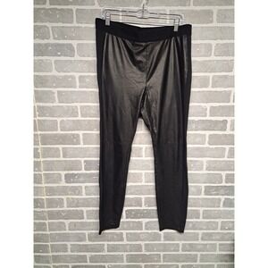 HUE Faux Leather Waist Elastic Pull-On Pant Black Polyurethane Moto‎ Grunge XL